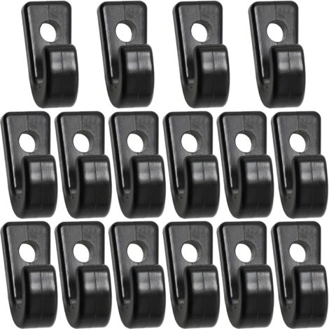 Crochets en J en nylon noir, fixation par vis ou rivets, lot de 16