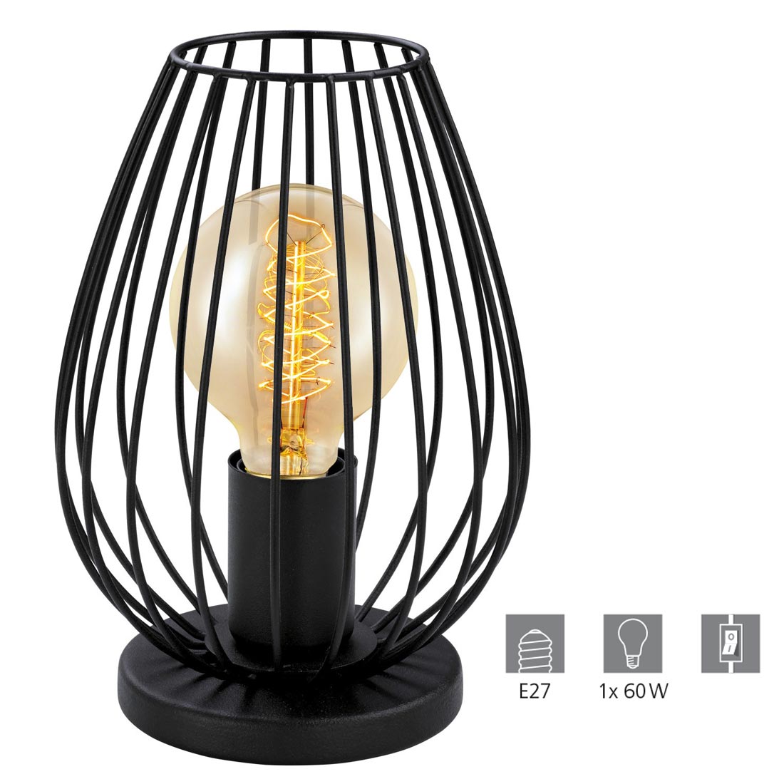 Eglo - Tischleuchte Newtown Nachttischlampe Schreibtischlampe Retro Vintage E27