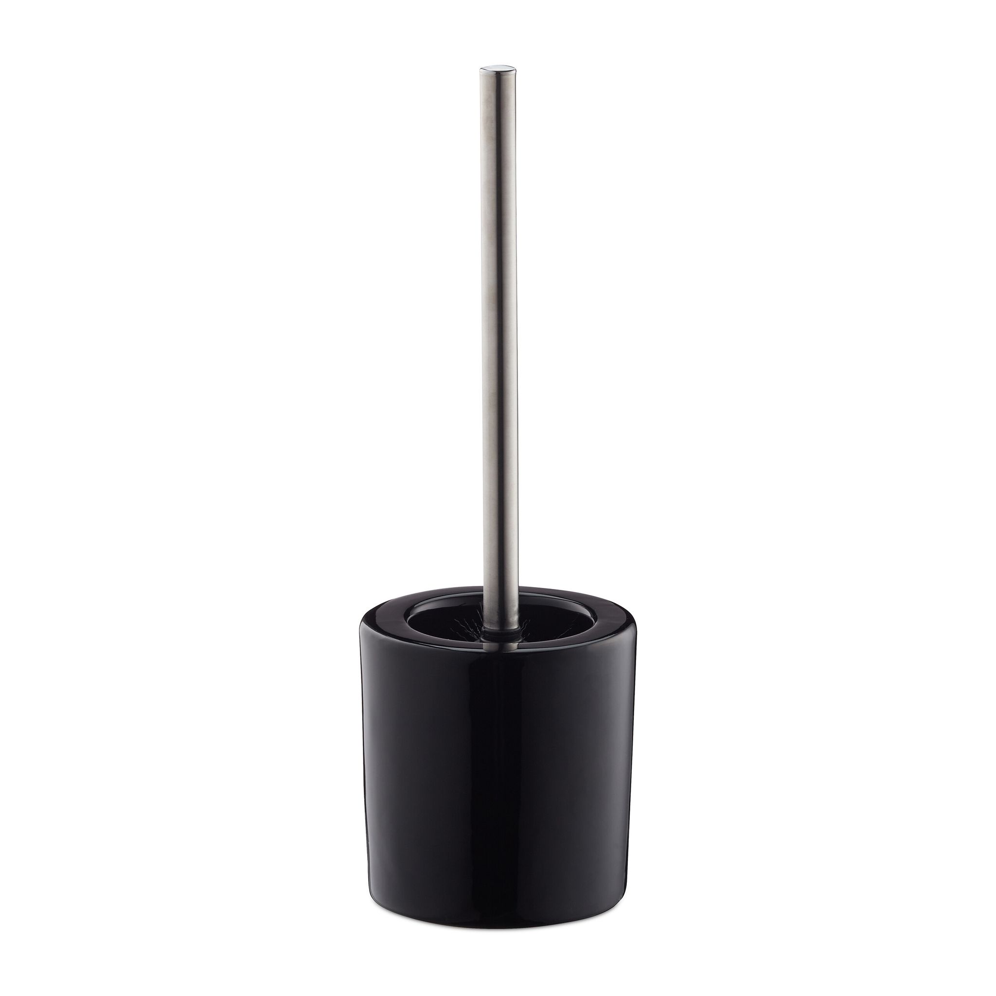 Relaxdays Set Di Scopino E Portascopino In Ceramica, Per Bagno E Wc, Testa Sostituibile, H X D 38,5 X 12,5 Cm, Nero