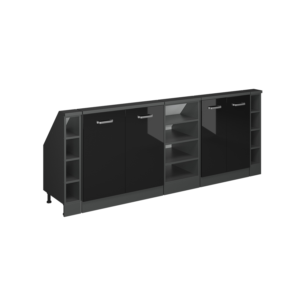 Küchenschrank Für Dachschrägen R-line, Schwarz Hochglanz/anthrazit, 210 Cm 5er Set, Vicco