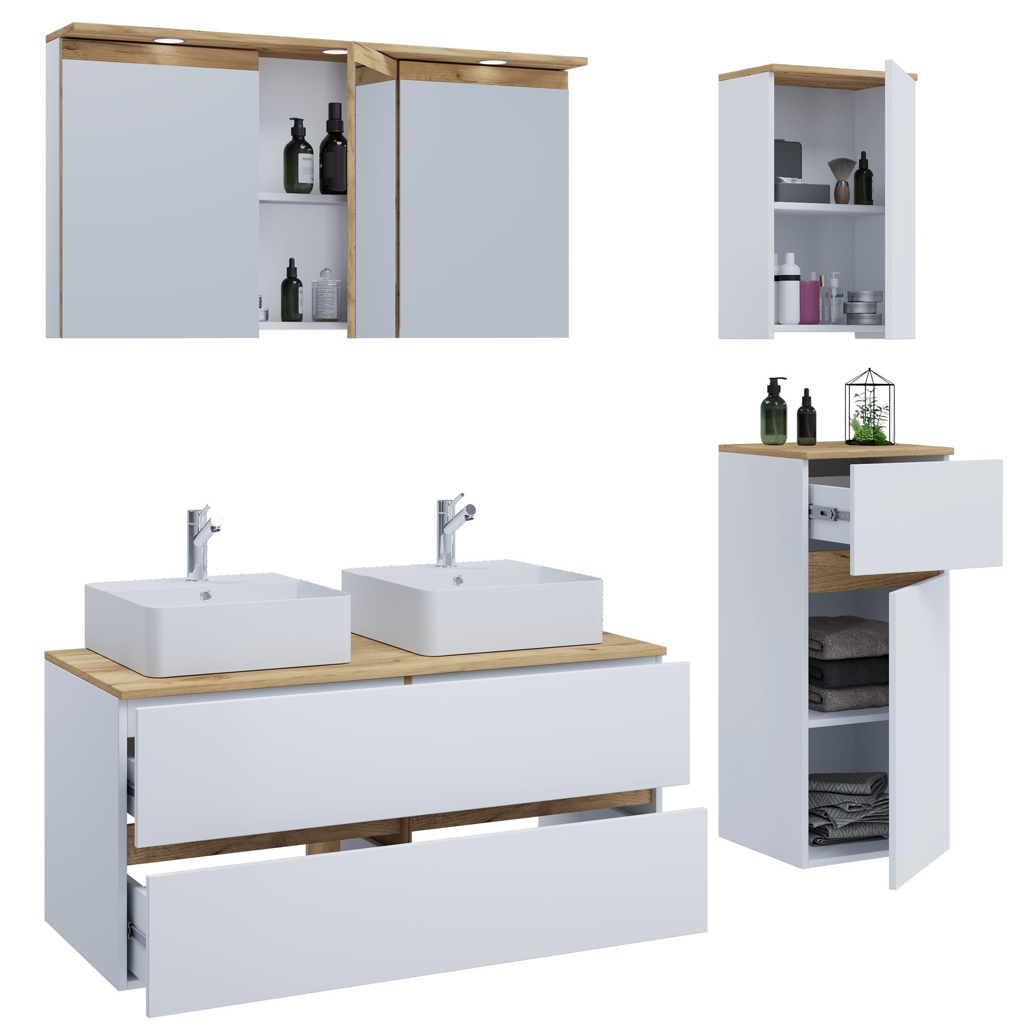 Vcm Weiss/Braun Badmöbelset, Badmöbel-Set Waschbecken Cosila-A 111 - Image 2