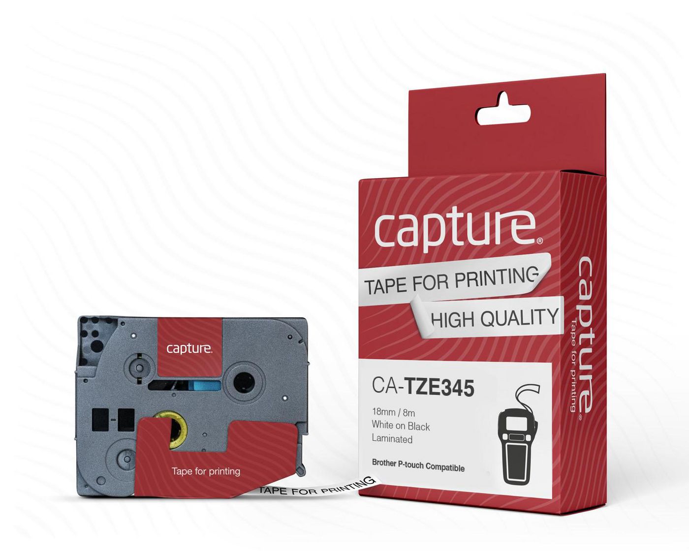 Capture Weißes Beschriftungsband Auf Schwarzem Hintergrund, 18 Mm X 8 M, Ca-Tze345 5704174942504