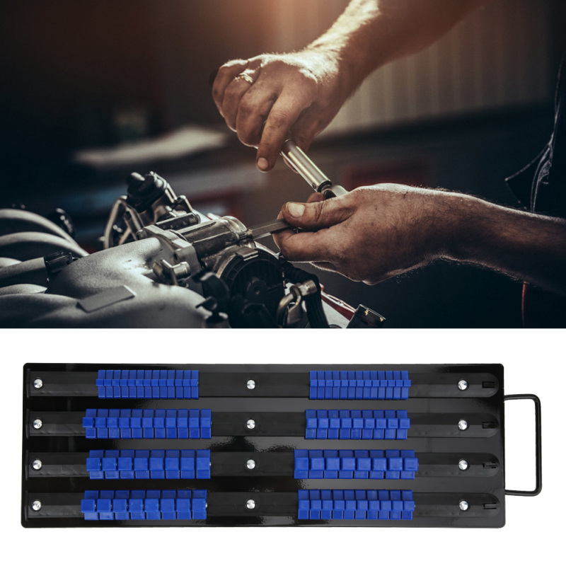 Plateau de rangement pour douilles 1/2, 3/8 et 1/4 pouce, 80 clips de fixation à bille ressort, acier chrome-vanadium