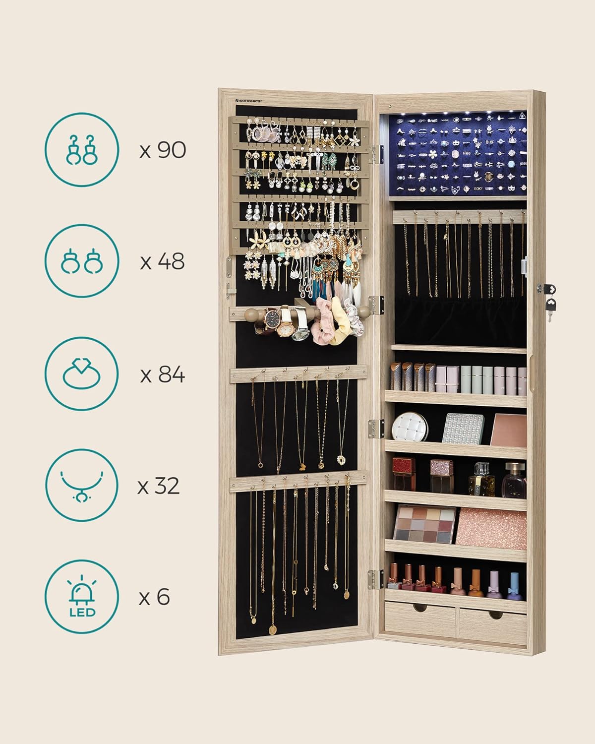 Songmics - Armoire À Bijoux, Pour Colliers