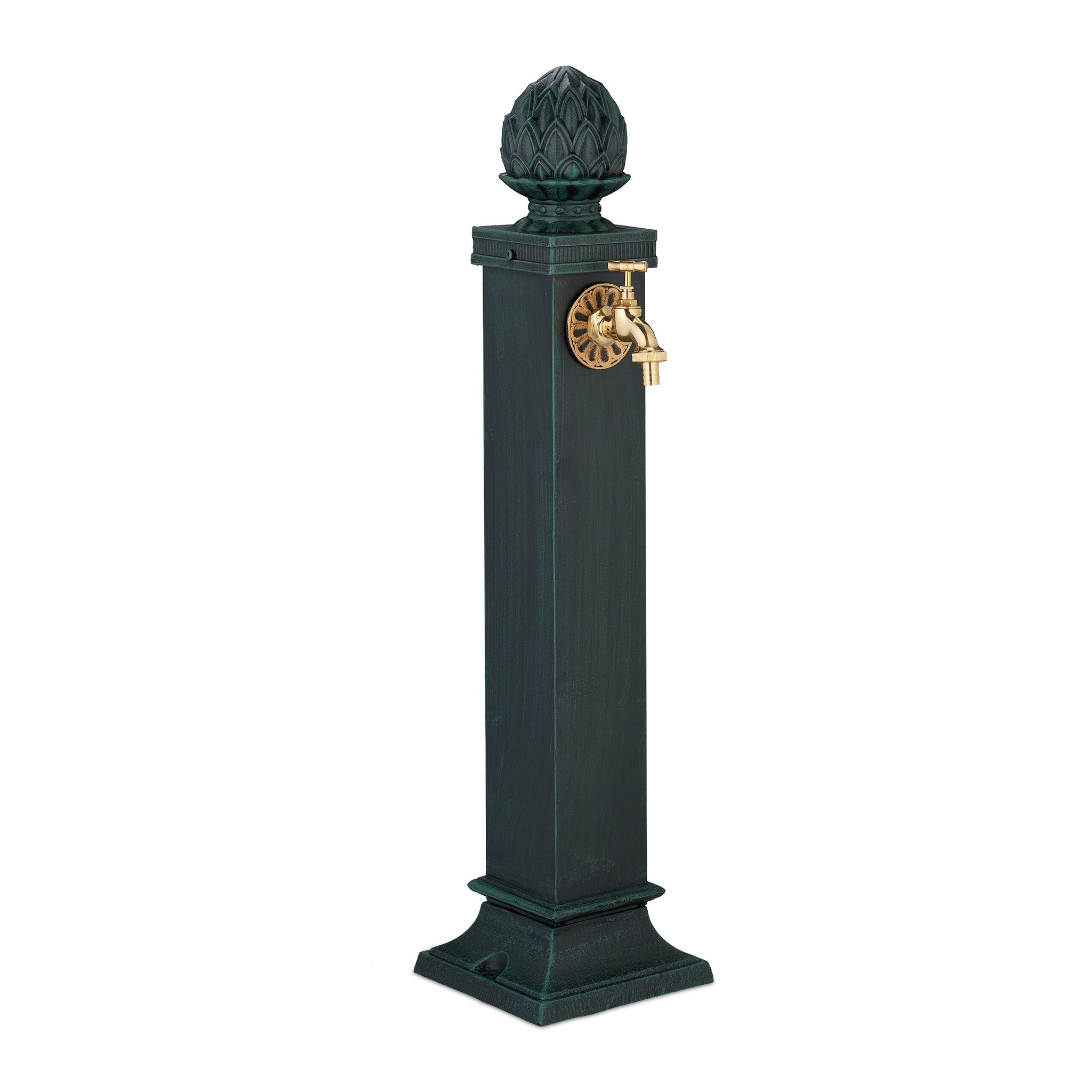 Column Fountain, Garden Water Featue, With Tap, 80 X 18.5 X 22 Cm, Standing Patio Ornament, Floor Mount, Green - Relaxdays