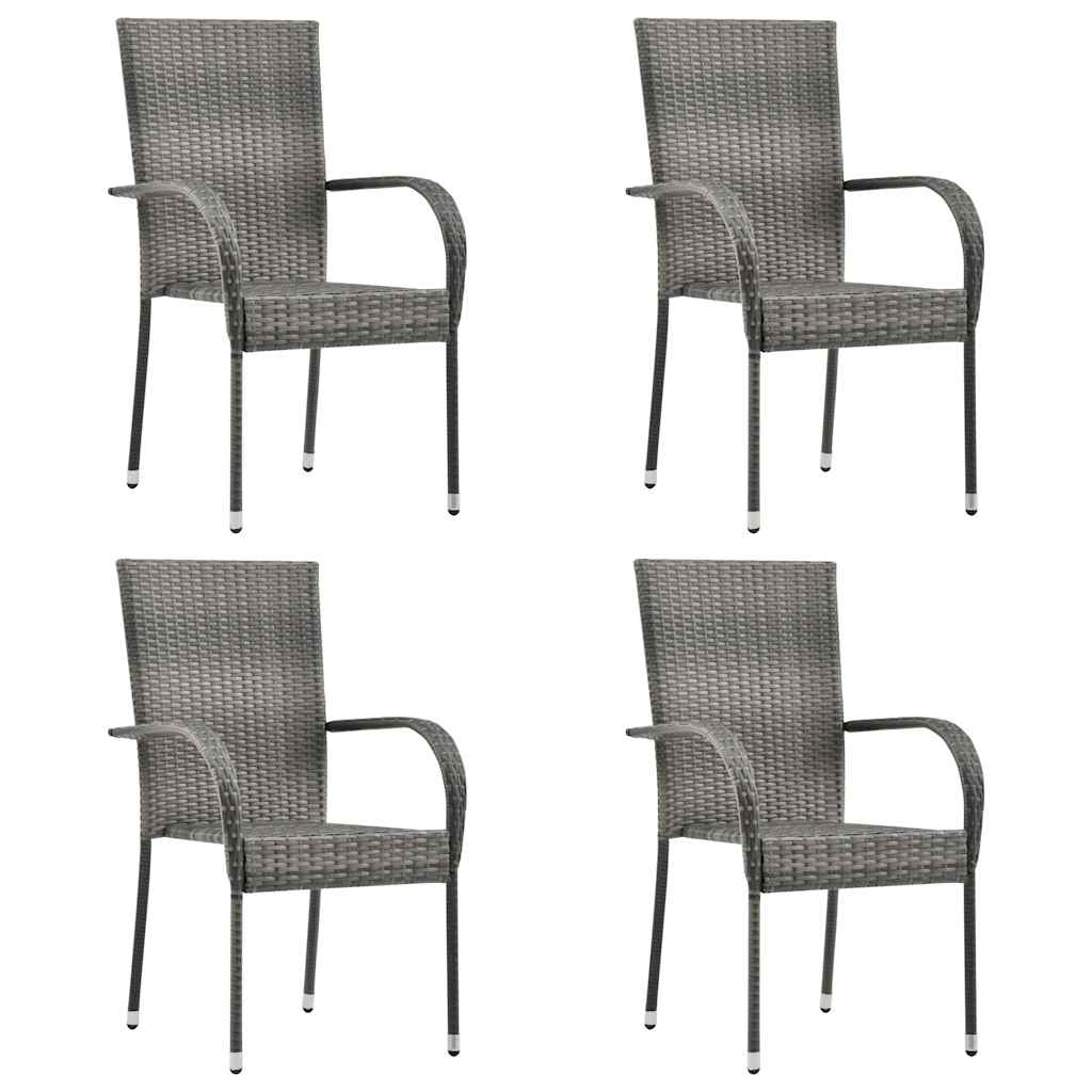 Vidaxl Grau - Gartenstühle Stapelbar 4 Stk. Poly Rattan