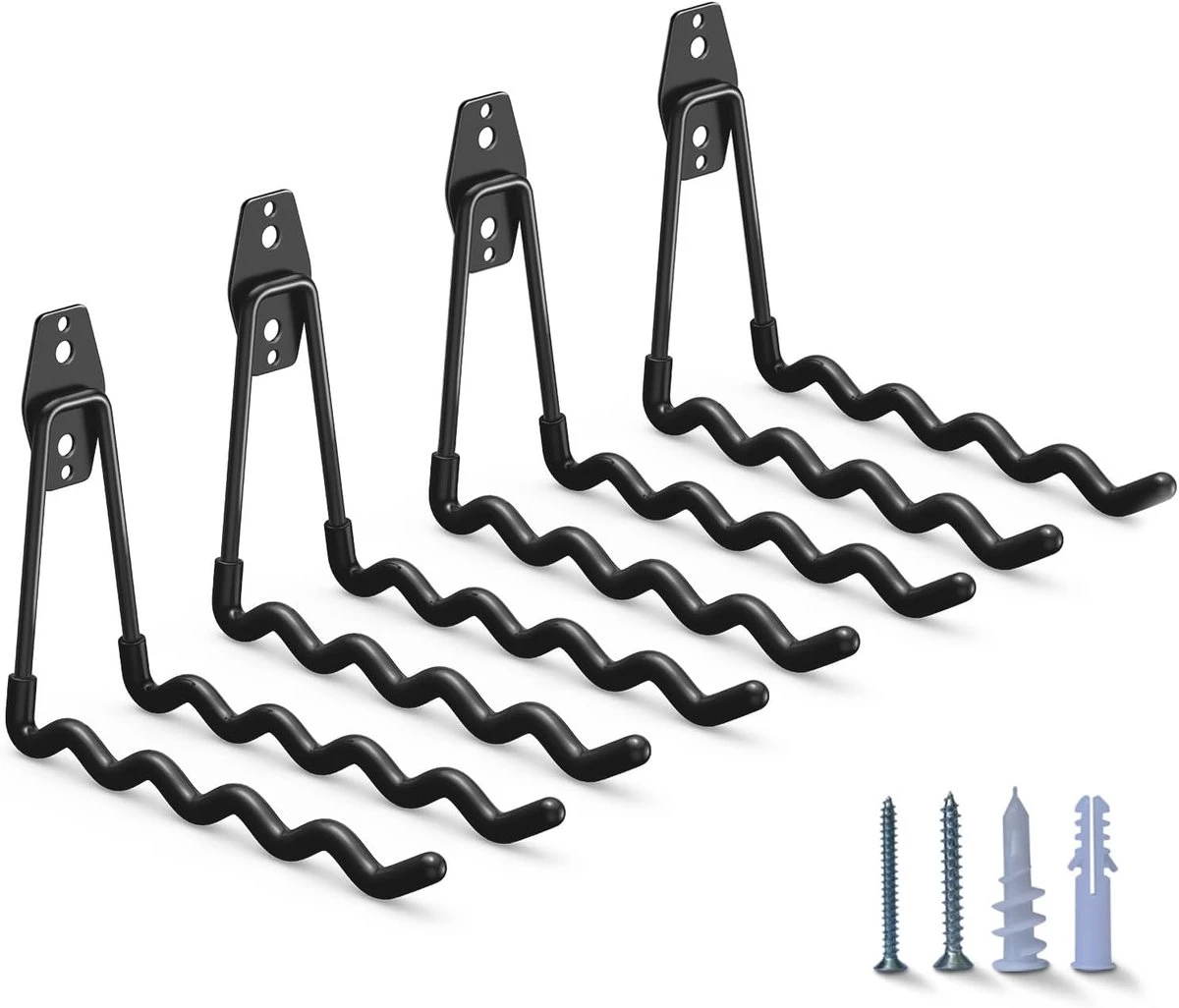 Crochets muraux de garage en W, acier avec revêtement caoutchouc antidérapant, 19 cm, lot de 4