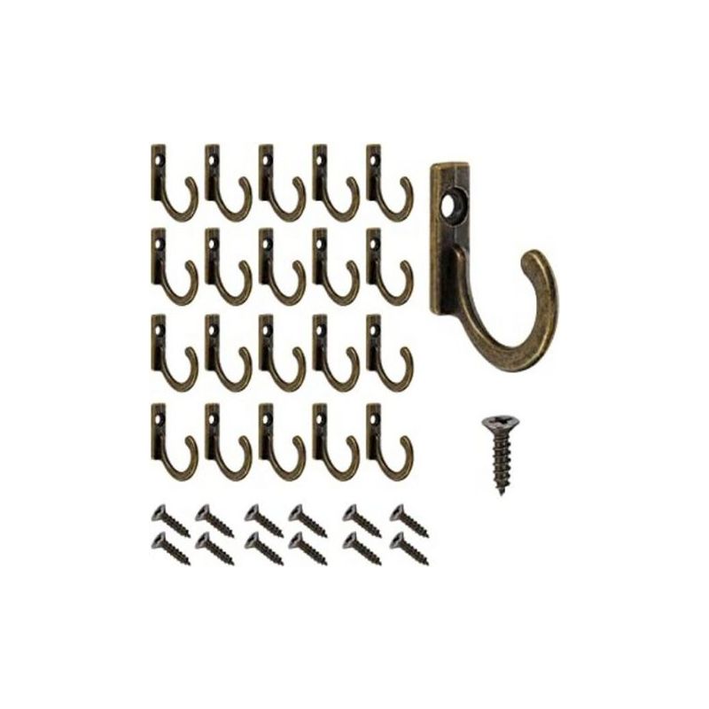 Crochet mural simple en alliage de zinc bronze, 6 x 20 mm, pour clés, bijoux et serviettes, lot de 60 avec vis