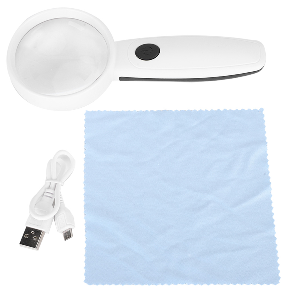 Loupe à main LEDE avec éclairage LED rechargeable USB, verre ABS et acrylique, haute définition pour lecture
