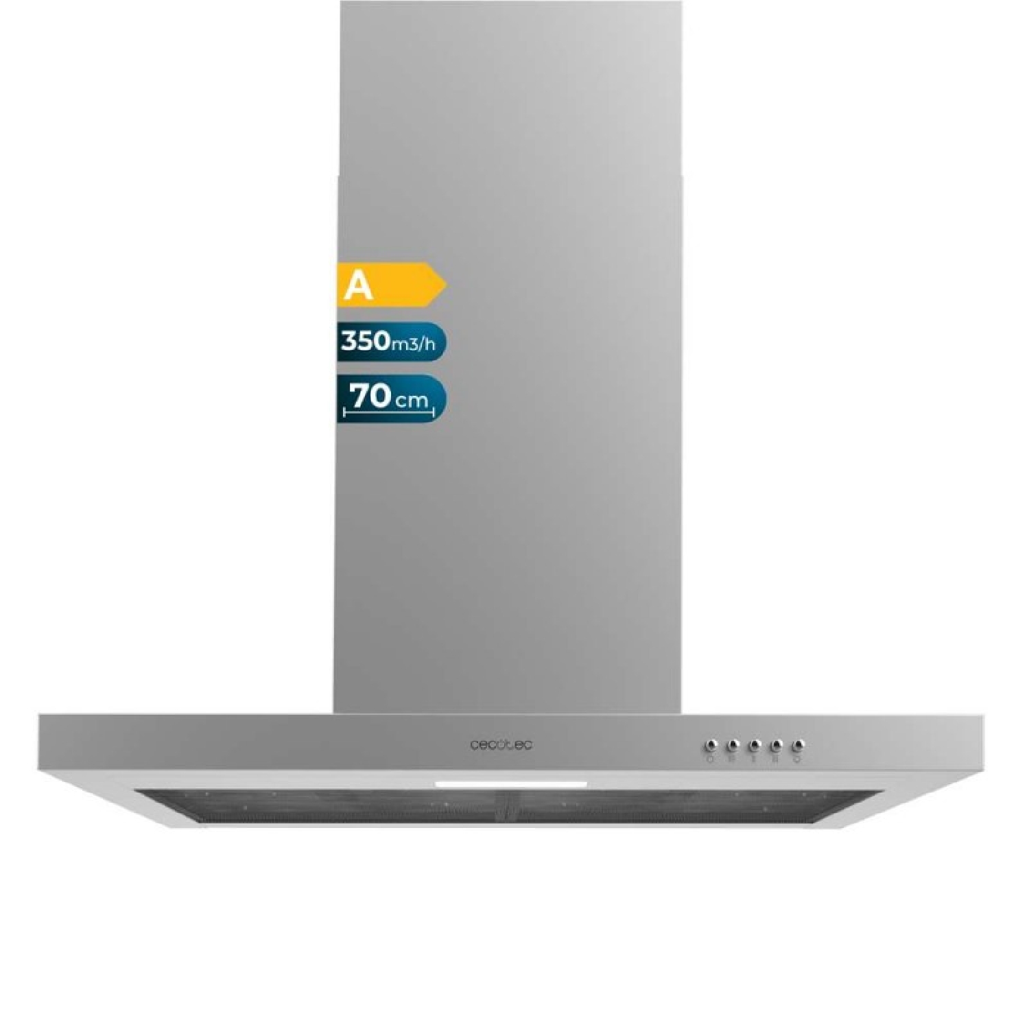 Cecotec - Cappa Aspirante 70 Cm Tipo T Bolero Flux Tm 703500 Inox A. Potenza De Aspirazione 350m3/h, Motore 70w, Controllo Meccanico, 3 Livelli De Potenza, Luce E Filtrode Carbonio, Inox