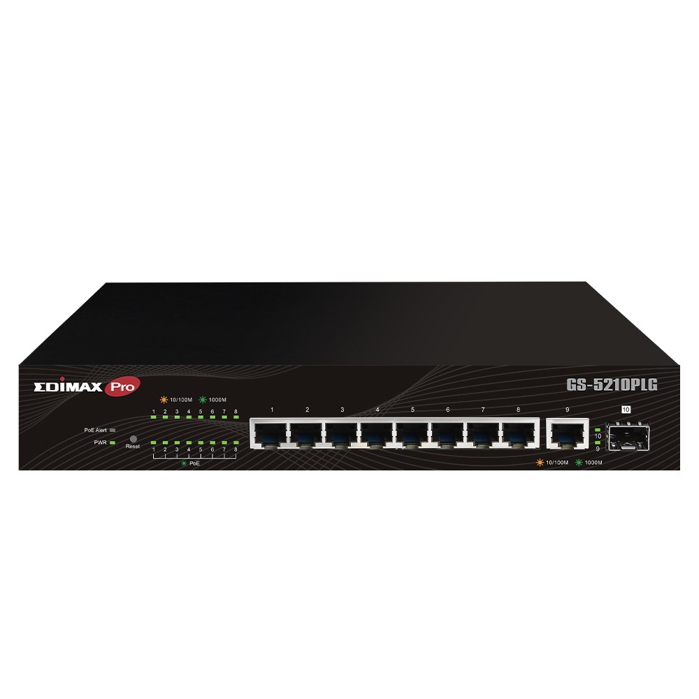 Edimax Schwarz 10 Port Gigabit Poe+ Web Smart Managed Switch Mit 100 Watt (Gs-5210Plg)