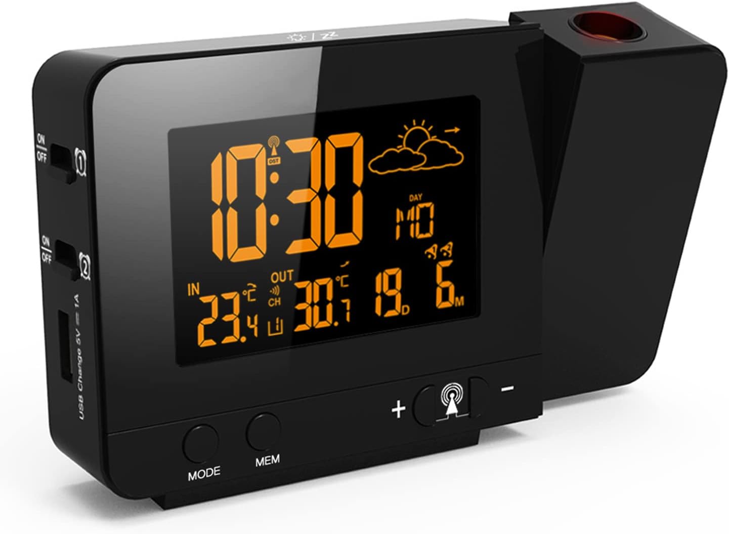 Sveglia Con Proiezione E Stazione Meteorologica Wireless 2 In 1 - Sveglia Con Proiezione A Soffitto, Proiezione A Soffitto Per Bambini E Orologio Da Parete, Proiettore Lcd Sveglia 180°