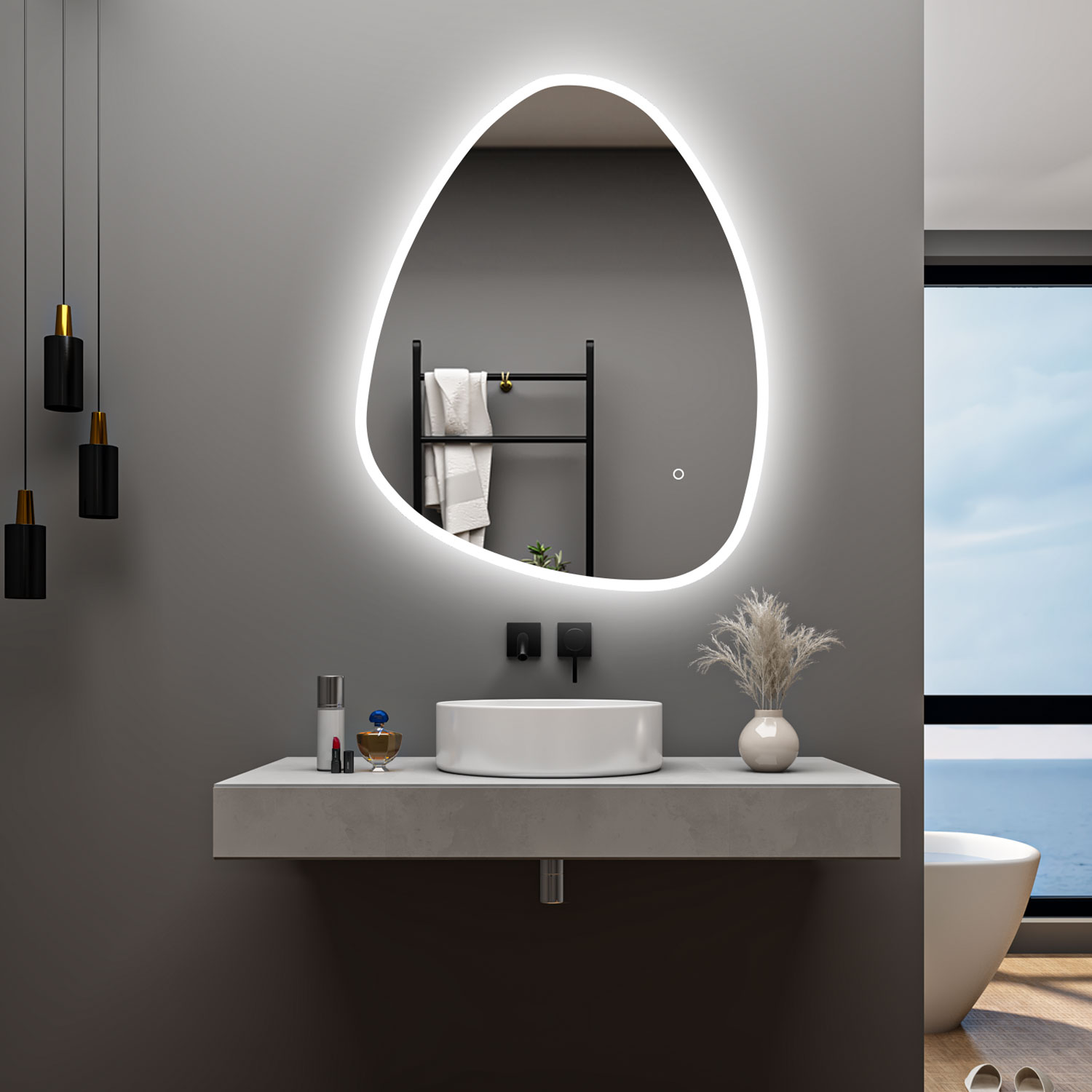 Aica Sanitaire – Miroir Lumineux De Salle De Bain Asymétrique Led