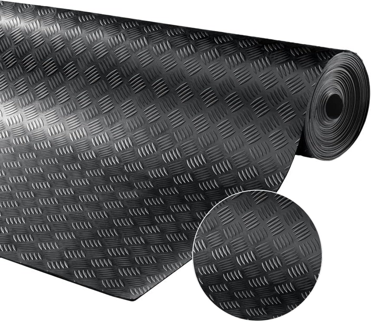 Tapis de sol en caoutchouc antidérapant à damier, 500 x 100 cm, épaisseur 3 mm, noir