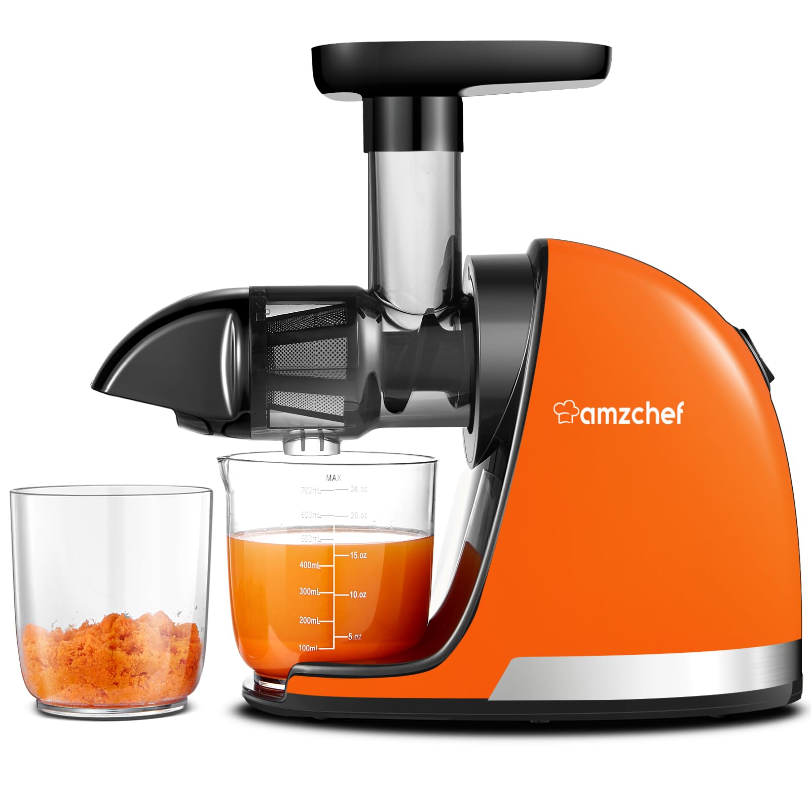 Amzchef Estrattore Frutta E Verdura - Estrattore Di Succo A Freddo - Masticazione Delicata Non C'È Bisogno Di Filtrare - Estrattore Di Succo Senza Bpa Con Due Tazze E Pennello -arancione