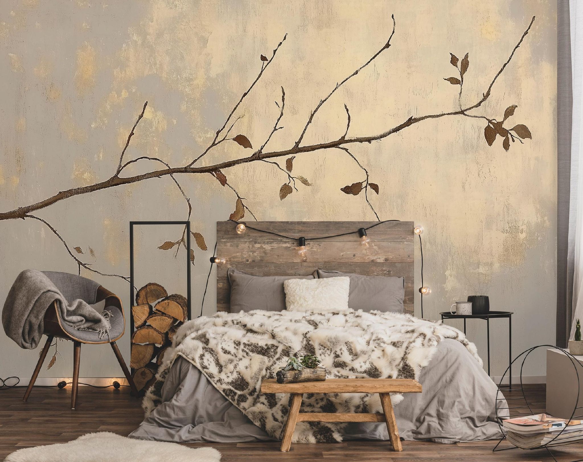 Wallarena Vlies Fototapete Natur 250x175 Cm, Tapeten, Für Wohn Und Schlafzimmer, Vliestapete Wandtapete Tapete 3d Effekt- Inkl. Kleister - Zweige Äste Beige