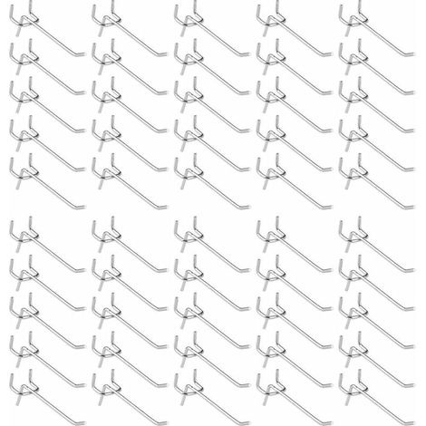 Crochets pour panneau perforé en acier galvanisé, longueur 10 cm, lot de 50