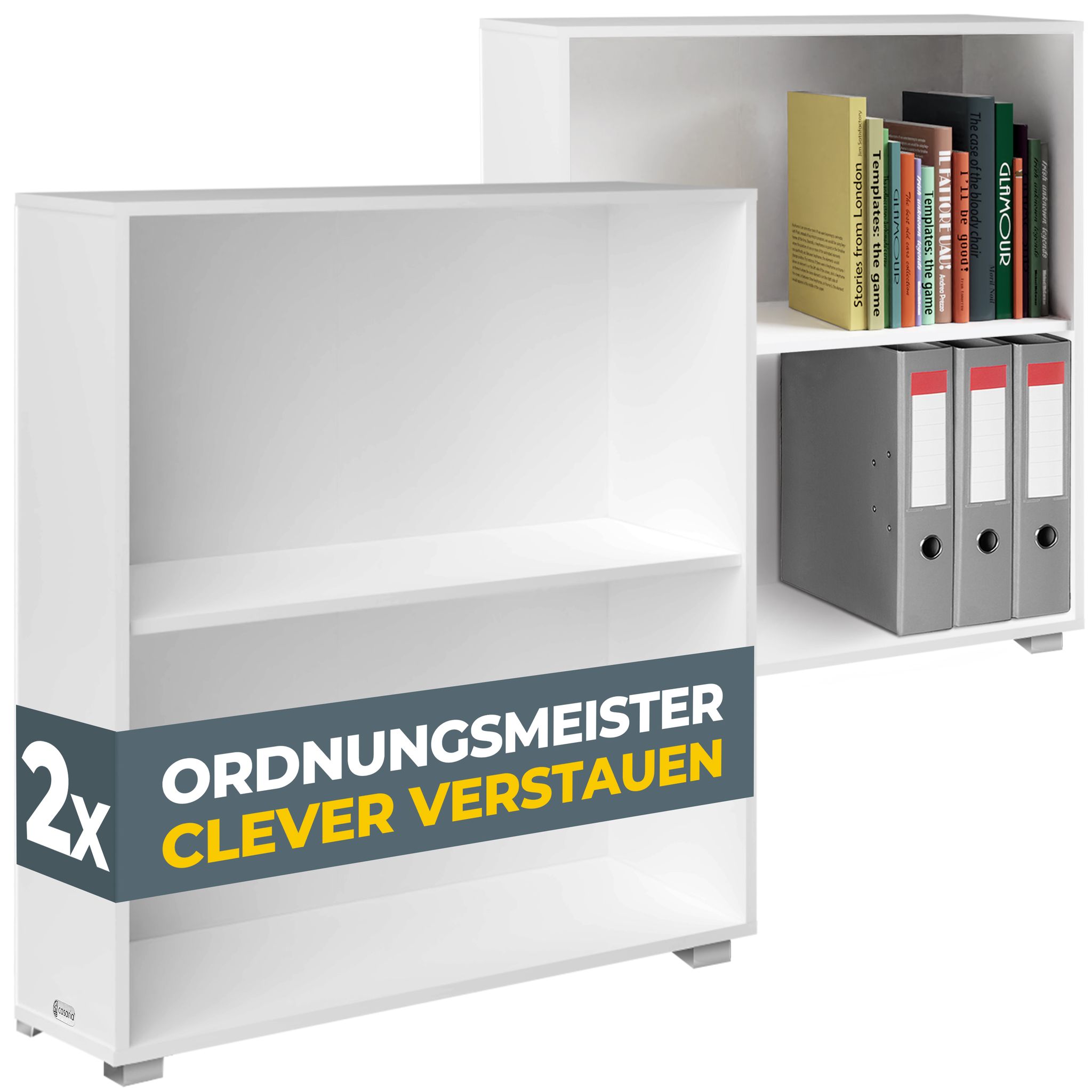 Casaria® Libreria 77x60x28cm 2x Legno 2 Ripiani Regolabile Capacità Di Carico 150kg Libri Ufficio Soggiorno Libreria Da Poggiare A Terra Scaffali White (en)