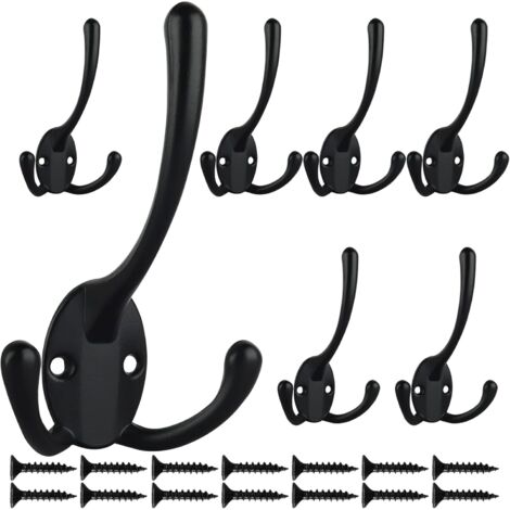 Crochets muraux triples en zinc moulé sous pression, lot de 7 avec 14 vis