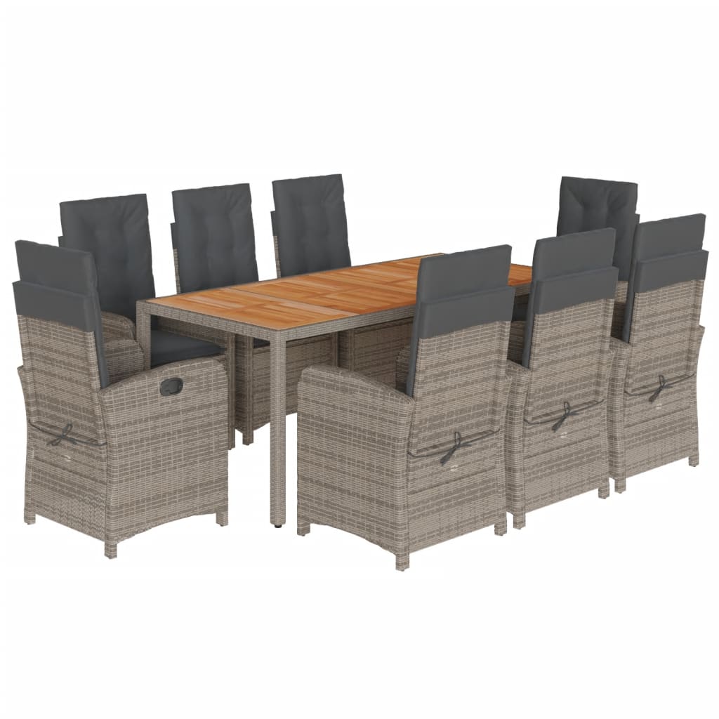 Set Da Pranzo Da Giardino 9 Pz Con Cuscini In Polyrattan Grigio Vidaxl