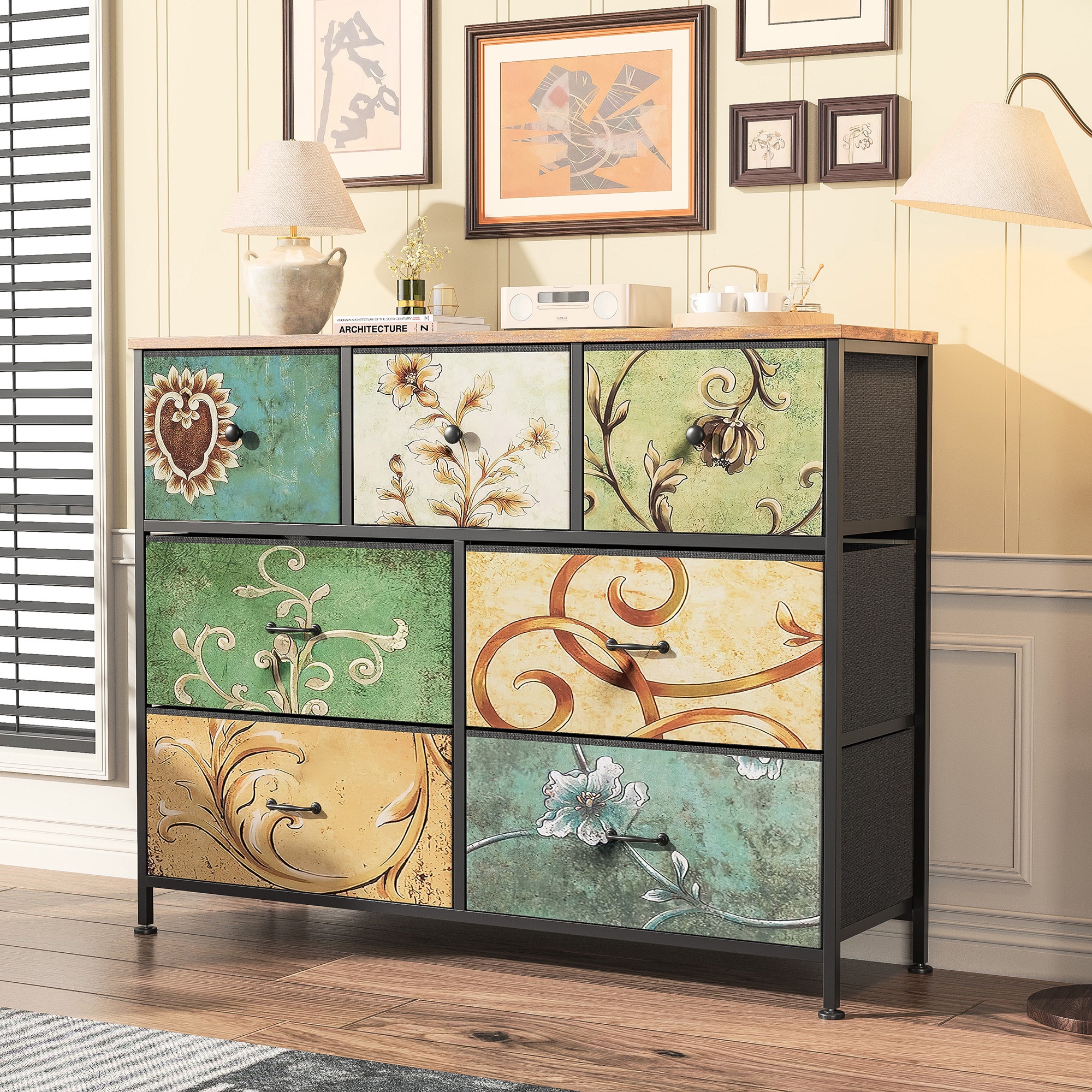 Commode 7 Tiroirs 100cm - Meuble De Rangement En Tissu Avec Structure