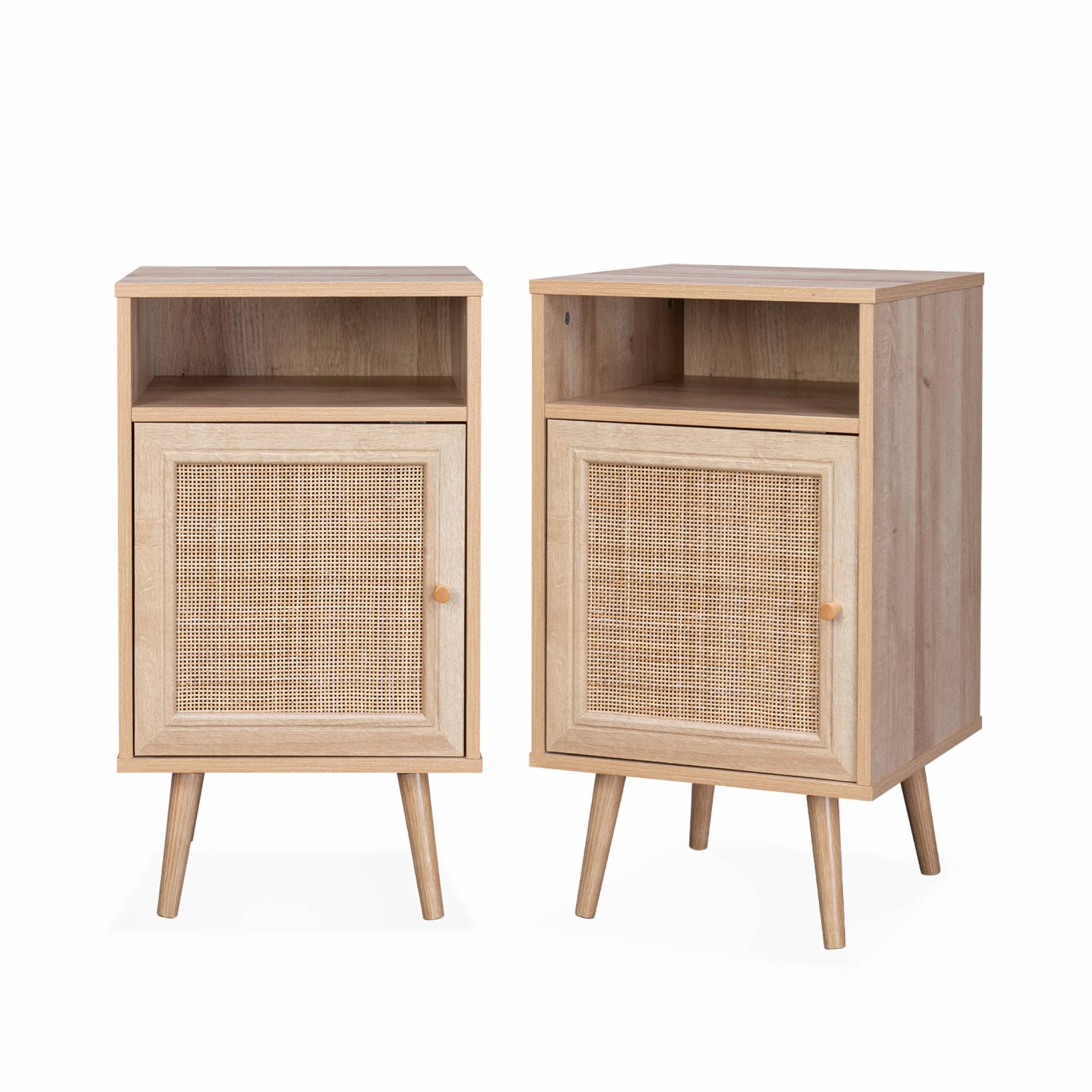 Lot De 2 Tables De Chevet En Cannage - Bohème - 40x39x70cm Naturel - 2