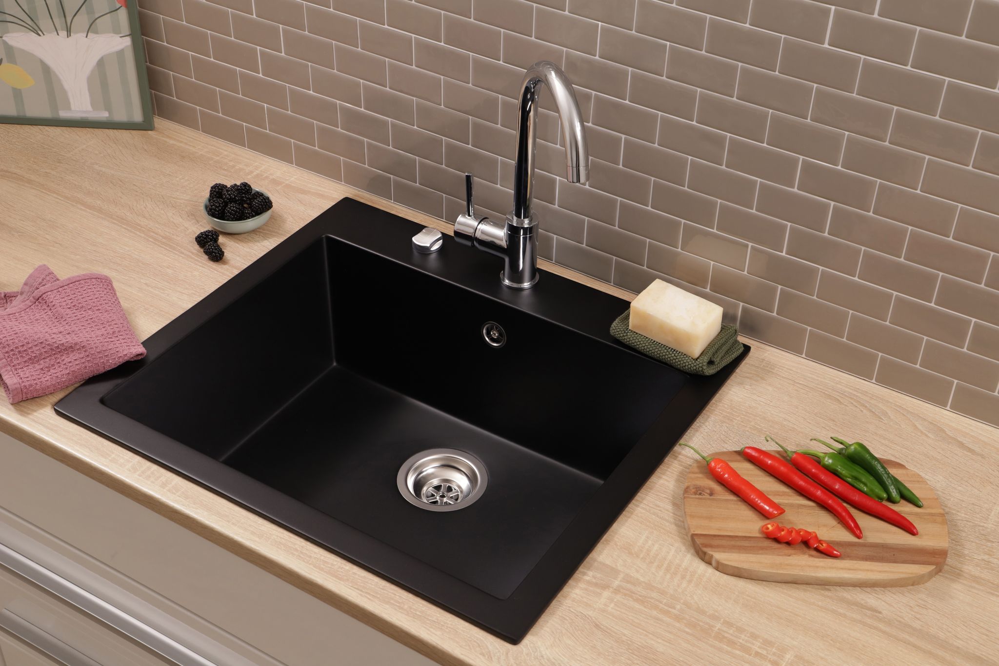 Küchenspüle Einbau Spüle Granit Massiv 60 X 53 Schwarz Respekta Oakville