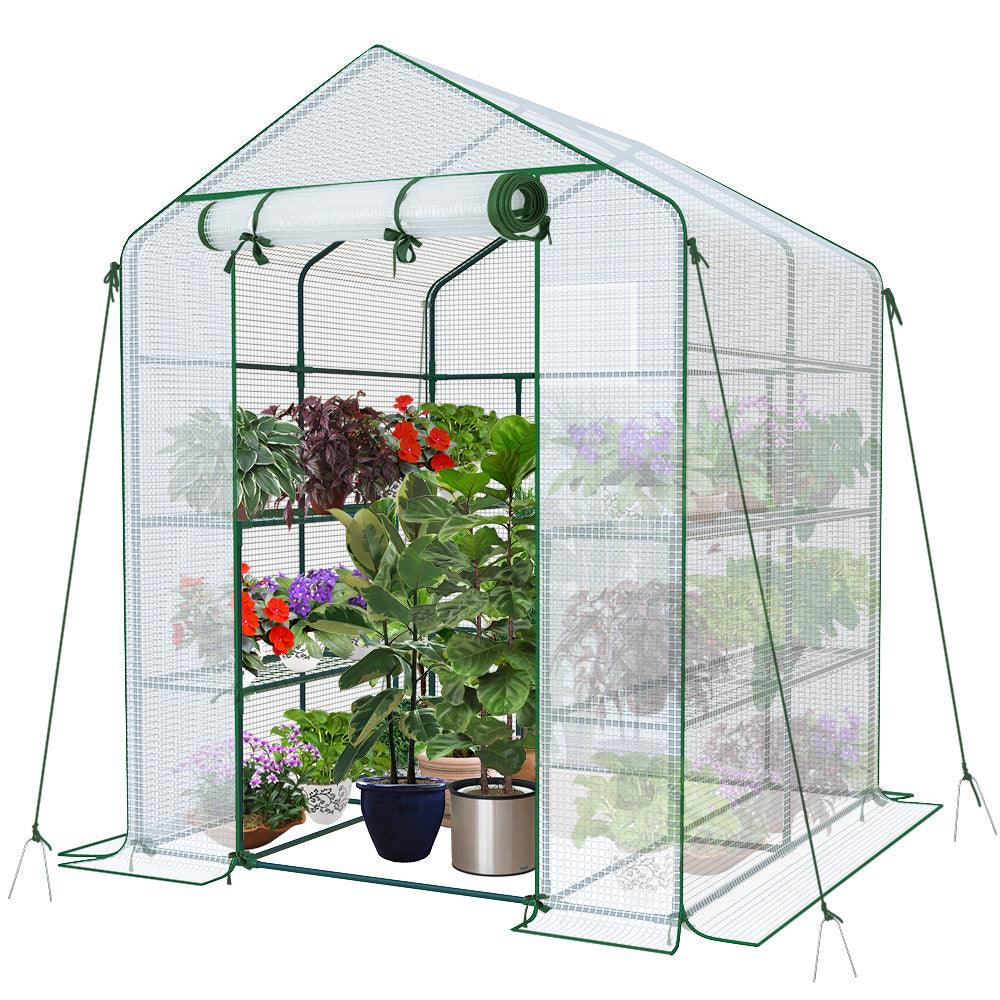 Vounot - Serre De Jardin Avec Étagères 143x143x195cm Blanc - Bâche