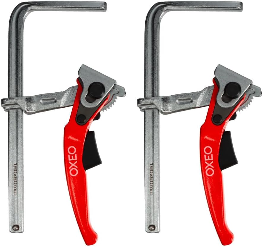Serre-joint à levier 160 mm en acier et bois, force de serrage 150 kg, lot de 2