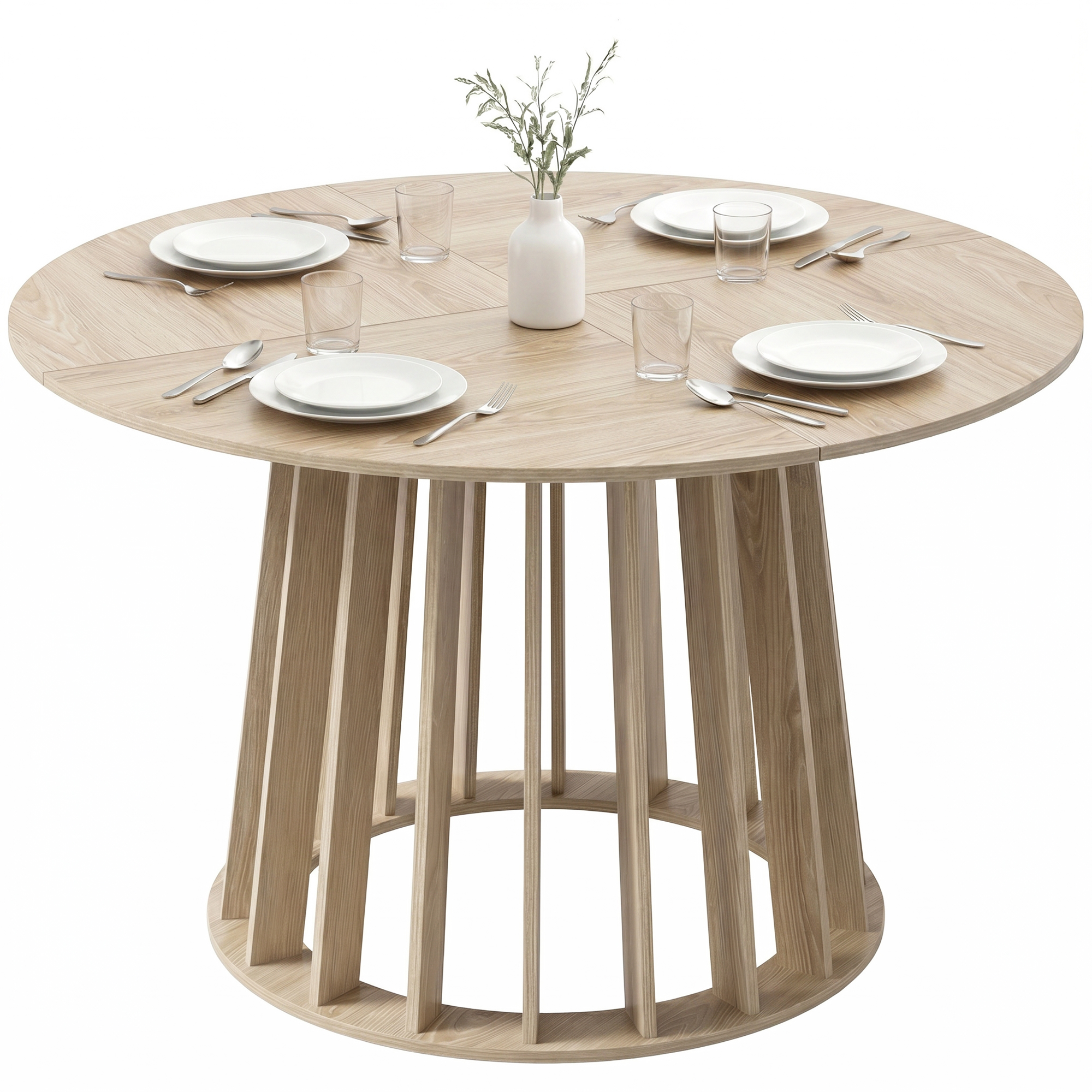 Table À Manger Ronde Pour 4 À 6 Personnes, Ø 120 X 75 Cm, Table De Cuisine Avec Piétement À Lattes Robuste, Bois Naturel