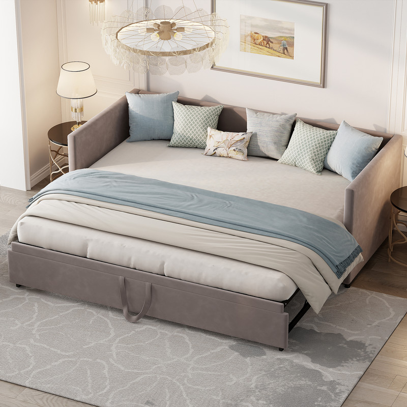 Sureh – Canapé Convertible 2 Places En Velours Gris – Lit Gigogne
