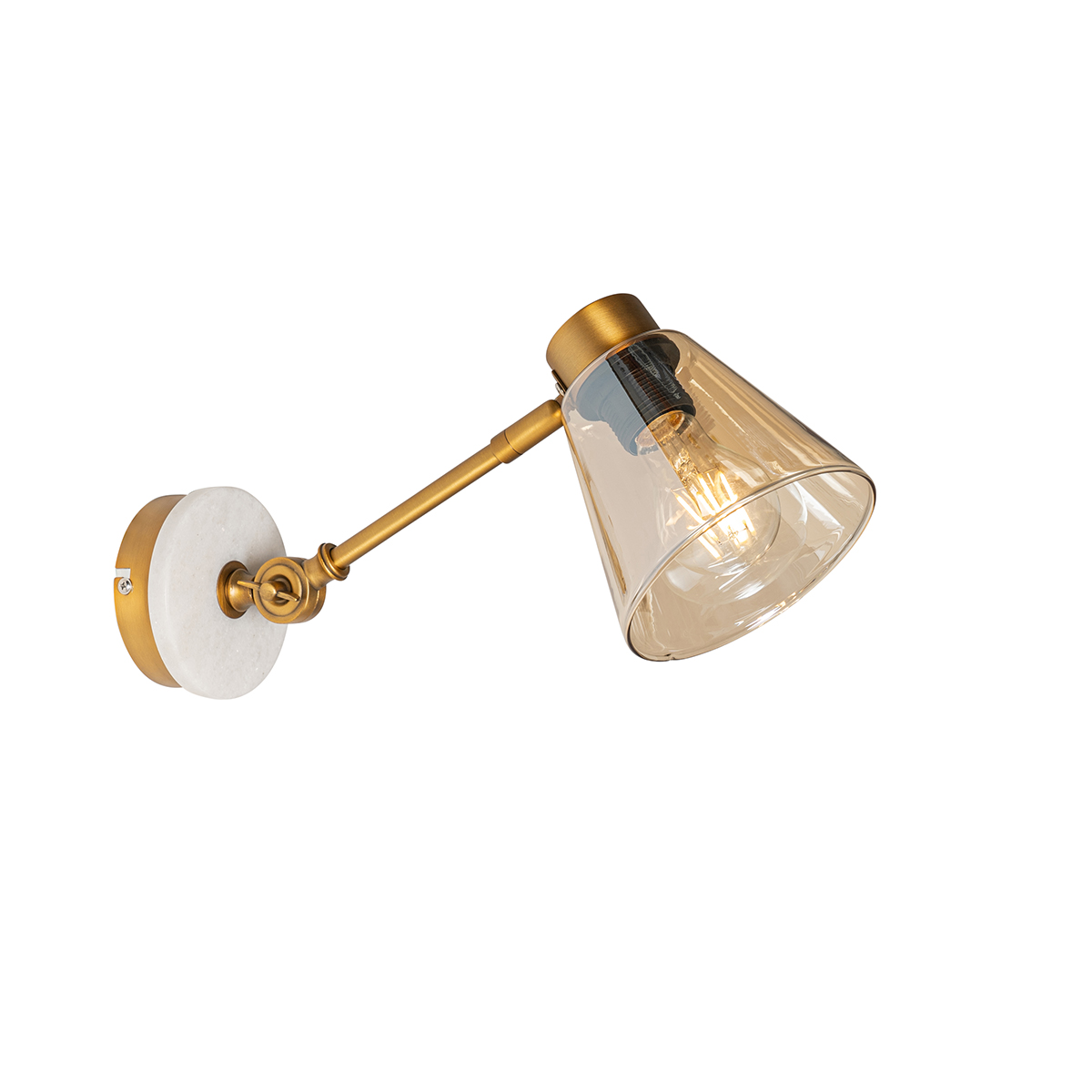 Qazqa Art-deco-wandleuchte Aus Bronze Mit Marmor Und Bernsteinfarbenem Glas – Nina