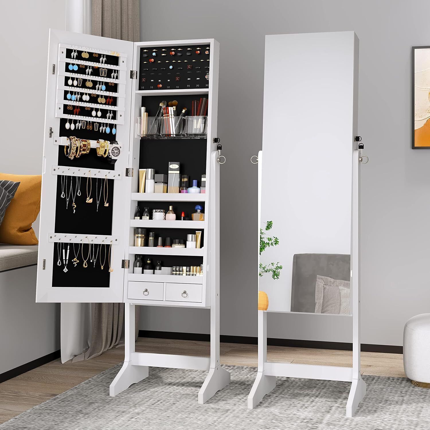 Armoire À Bijoux Avec Miroir 2 En 1,armoire De Rangement Sur