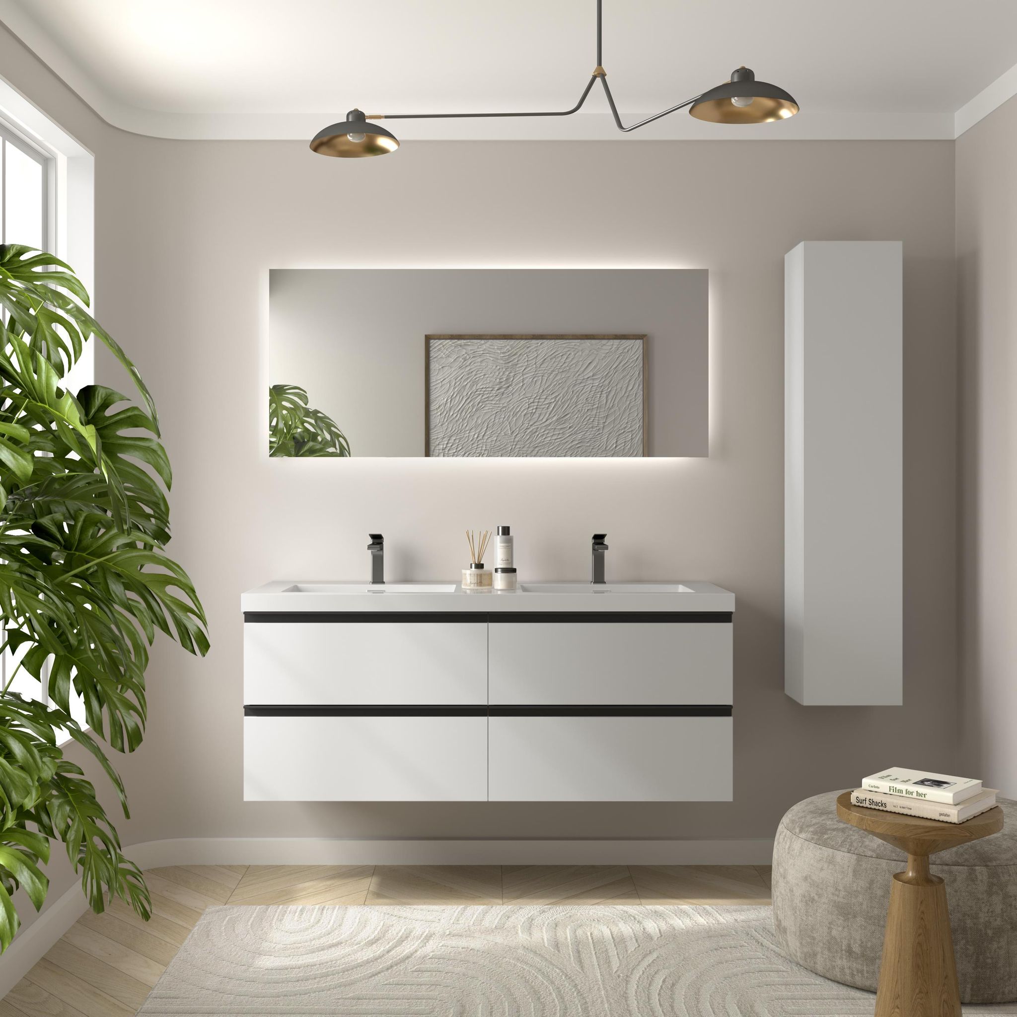 Meuble De Salle De Bain Bequia Metal 140cm Blanc Mat Vasque Toscana