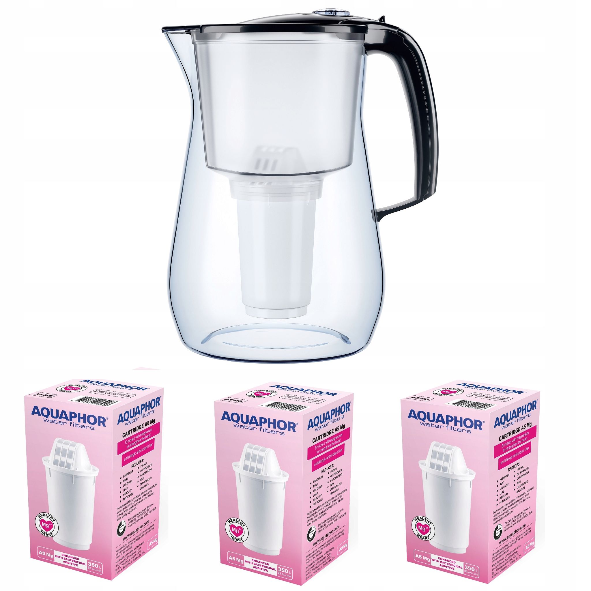 Caraffa Filtrante Aquaphor Provence Da 4,2 Litri + 3 Cartucce, Nera