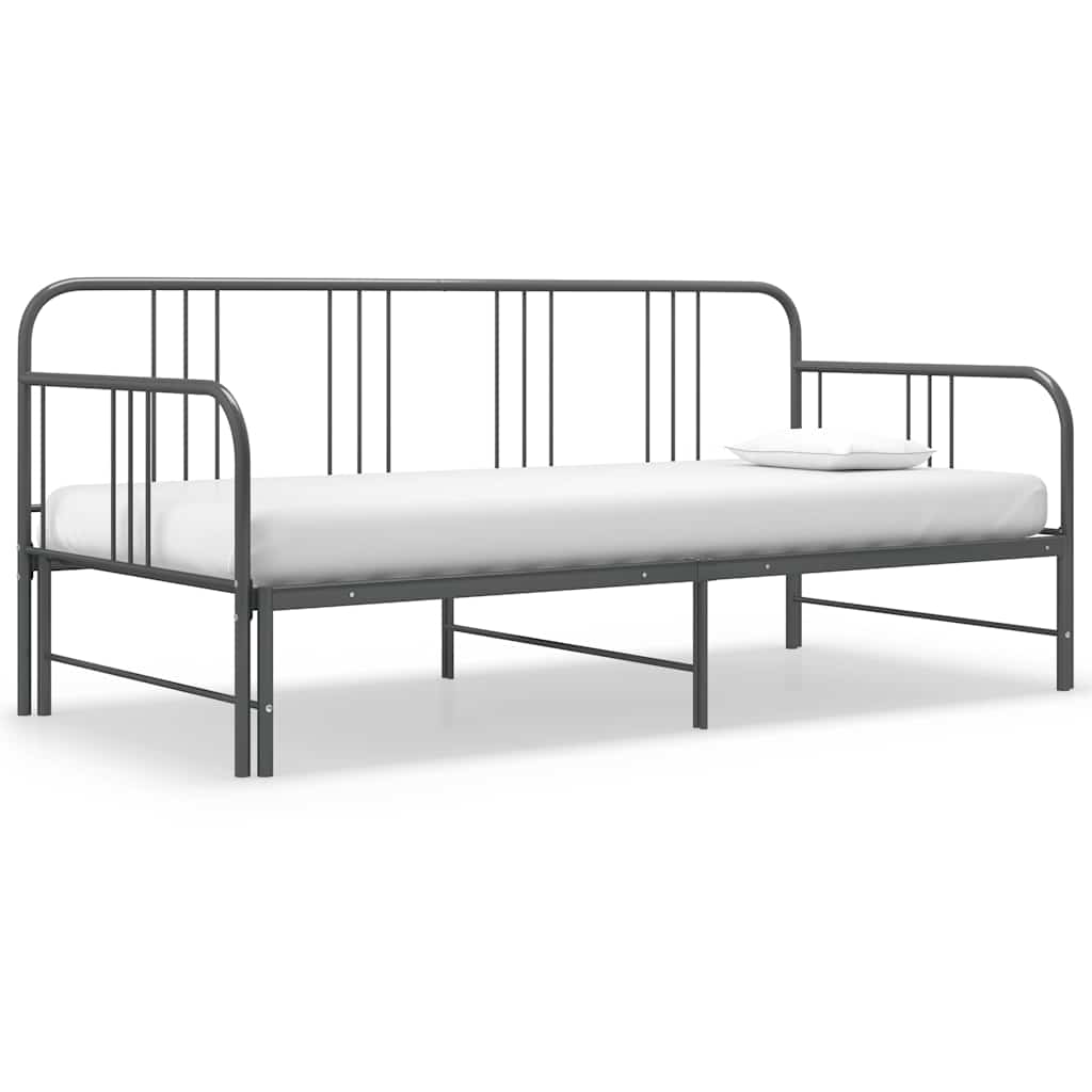 Vidaxl Grau Ausziehsofa Bettgestell Metall 90X200 Cm