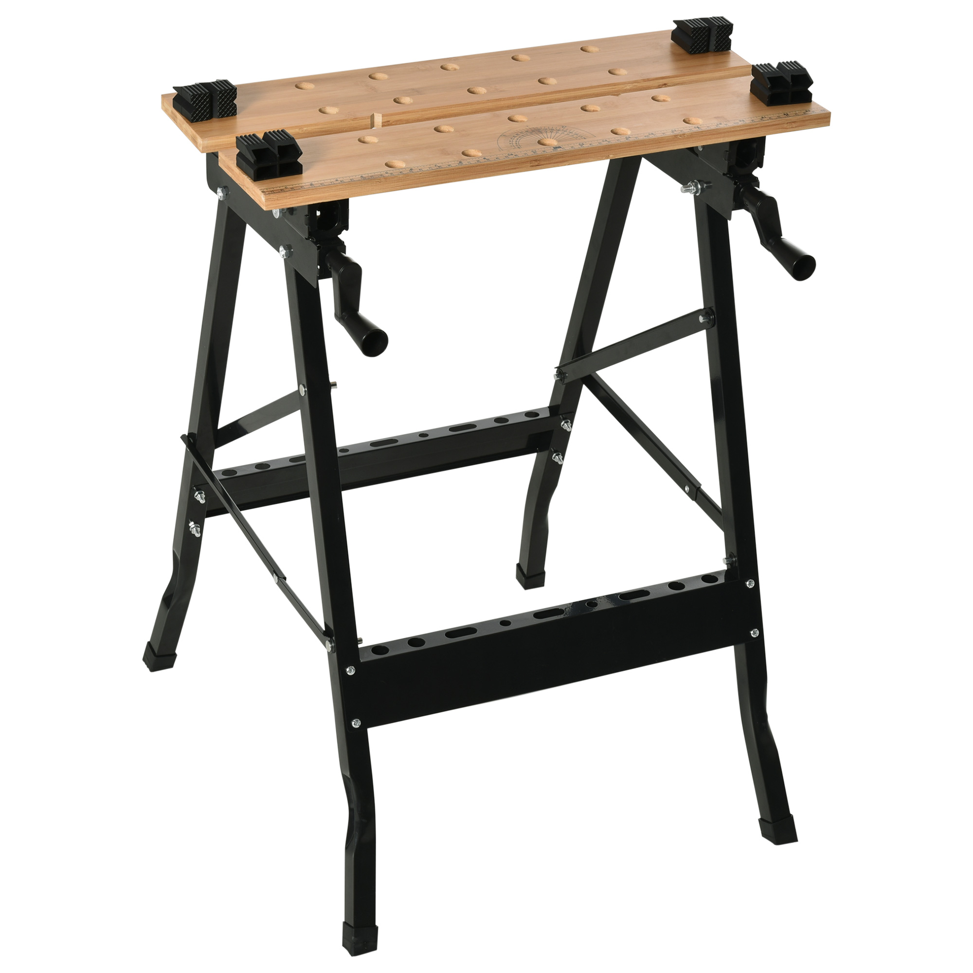 Établi pliable de serrage avec 4 serre-joints, plateau bambou, charge 150 kg, 63,5x60,5x78 cm, noir