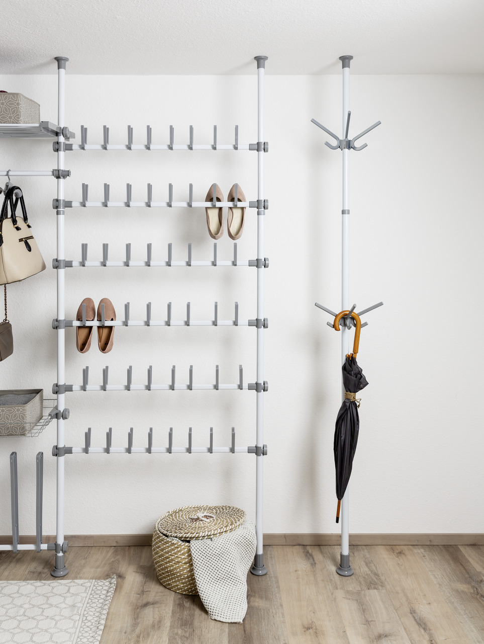 Wenko Stangen: Weiß Kunststoffteile: Grau Anti Rutsch Teile Der Kunststoffteile: Grau Teleskopregal "Modell Herkules" Set 2 Stk. Tlg. Ausziehbare Hauptstange 165-300 Cm Passend Zur Herkules-Serie von Baur - Image 4