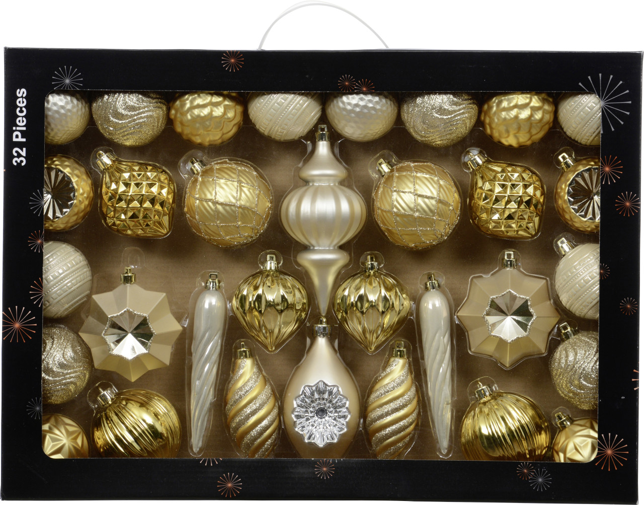 Decoris Weihnachtskugeln-Set aus Kunststoff hellgold 32-teilig - Image 2