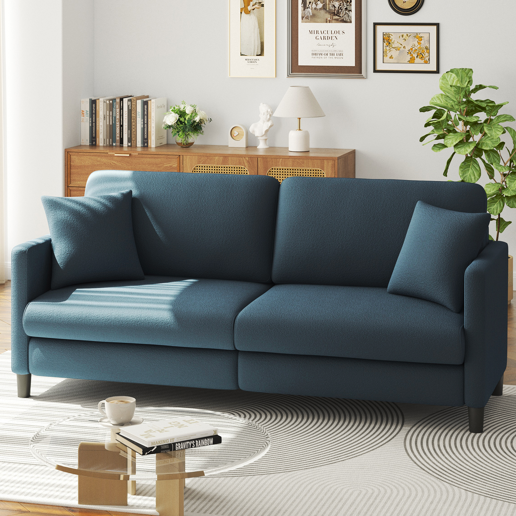 Keepbuying - Canapé 3 Places En Velours Teddy,canapé Droit Confort En