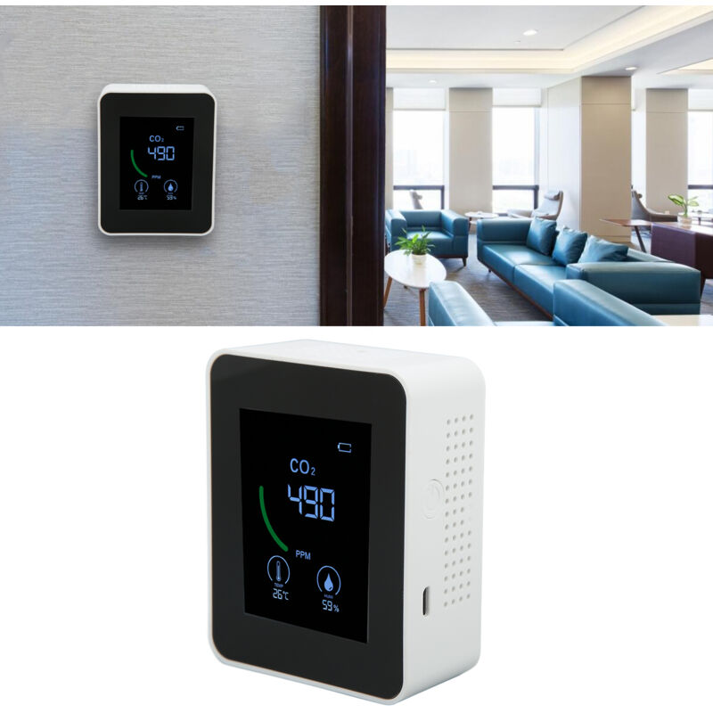 Rilevatore Di Anidride Carbonica, Sensore Tvoc Con Ricarica Usb, Monitor Di Qualità Dell'aria A Stato Solido Con Misurazione Di Temperatura E Umidità, Colore Bianco.