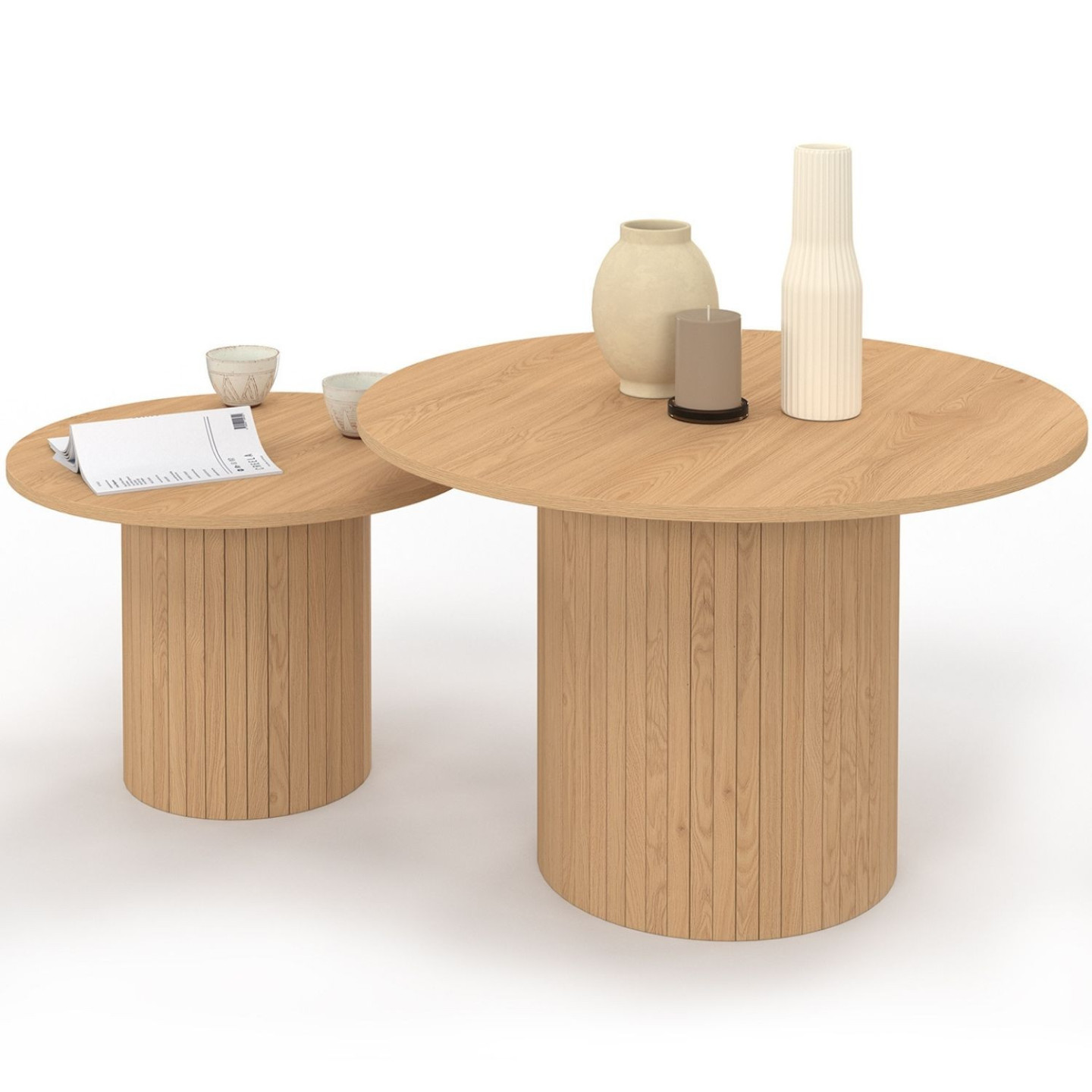 Idmarket – Lot De 2 Tables Basses Gigognes Rondes 50/70 – Mdf Chêne