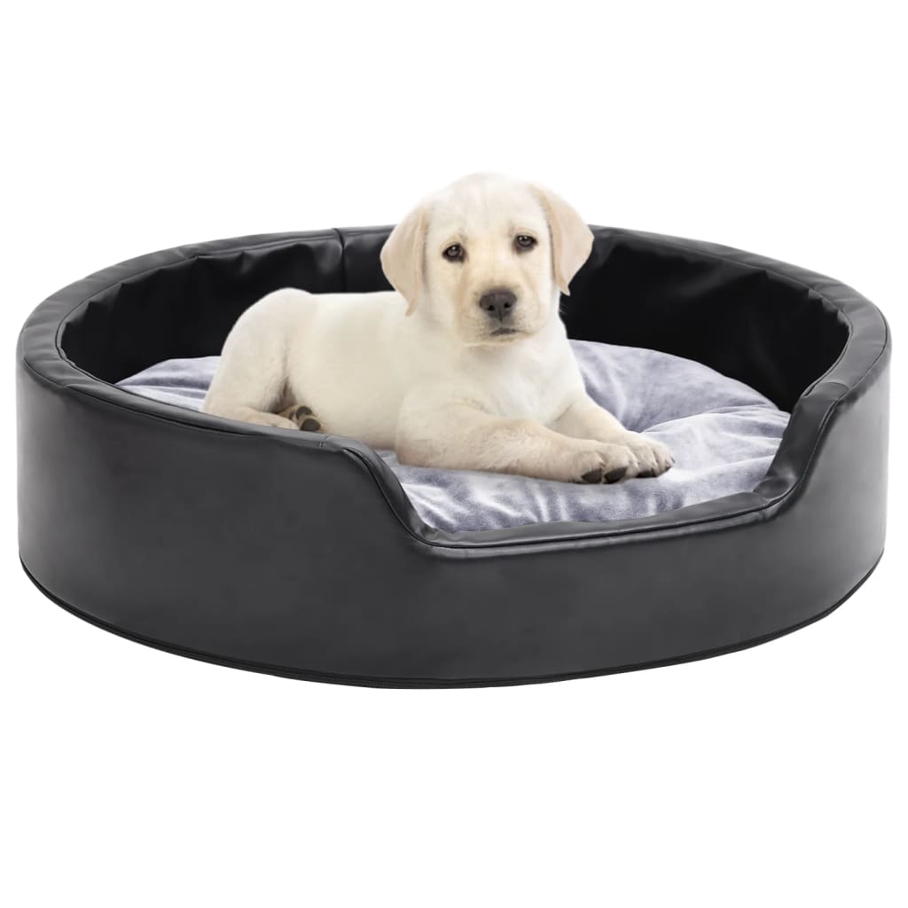 Vidaxl Grau Hundebett Schwarz- 69X59x19 Cm Plüsch Und Kunstleder Vidaxl95559