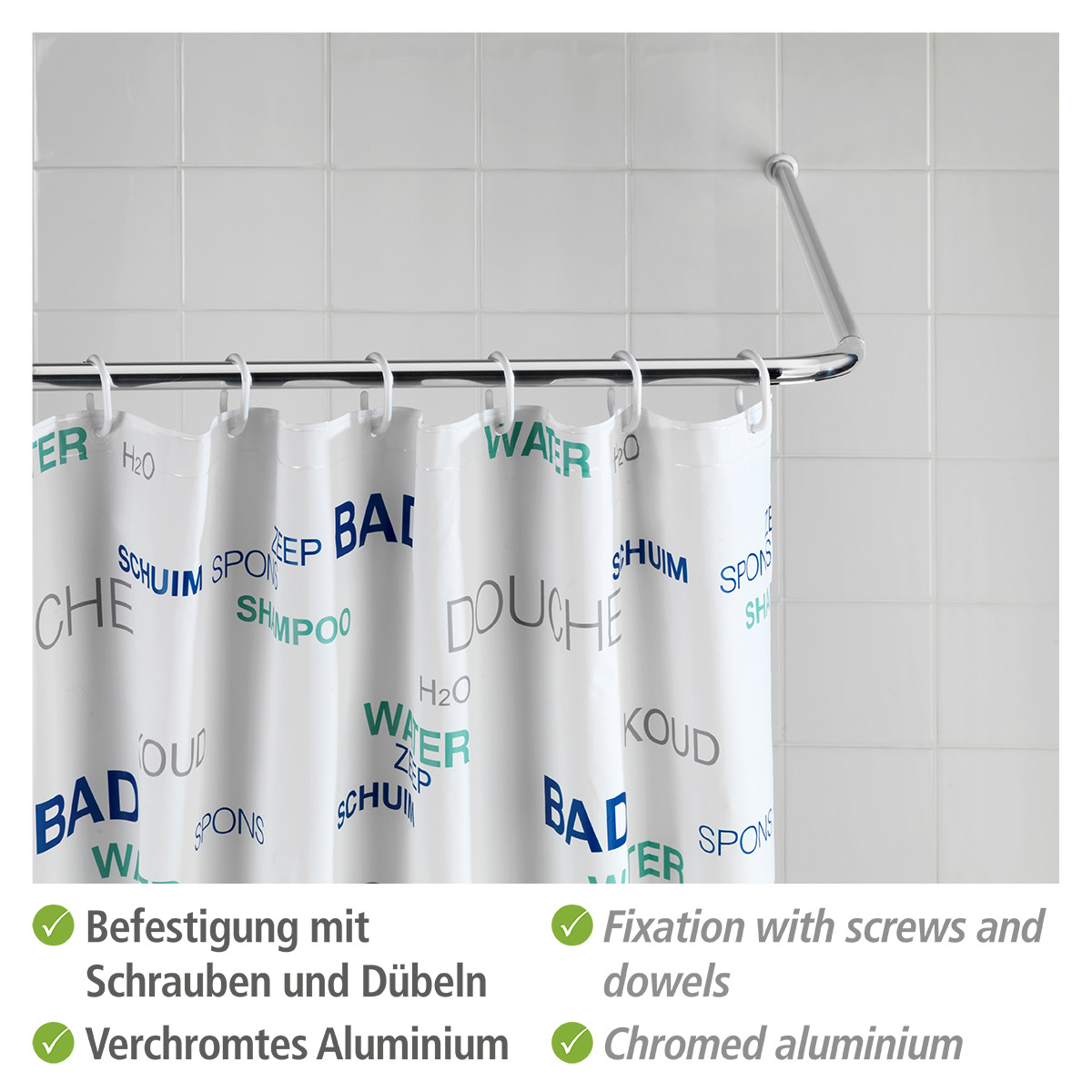 Wenko Silber Duschvorhangstange, Winkelstange (80 X 80 Cm, 70 X 165 Cm, 90 X 80 X 90 Cm) - Image 3