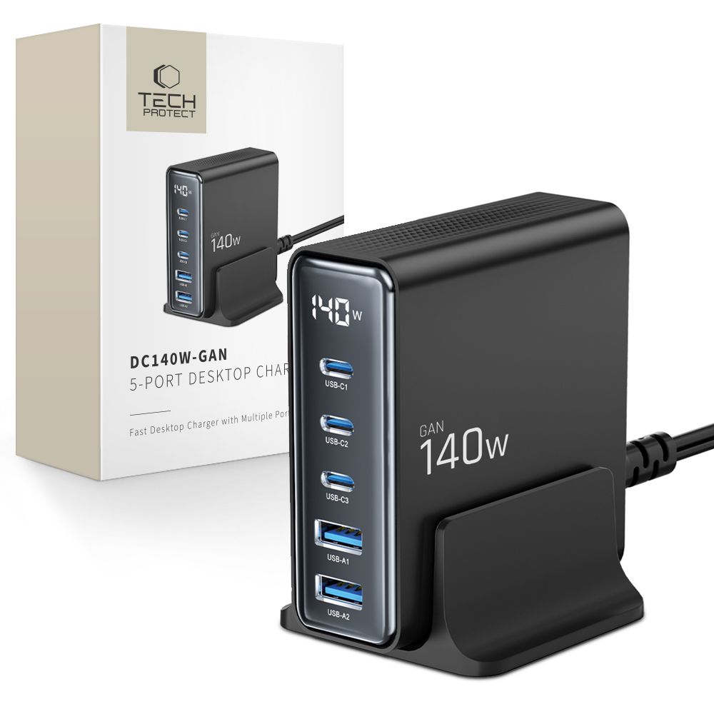 Tech-Protect DC140W-GAN 5-PORT PD140WQC30 Charging Station - Black - Bild 3