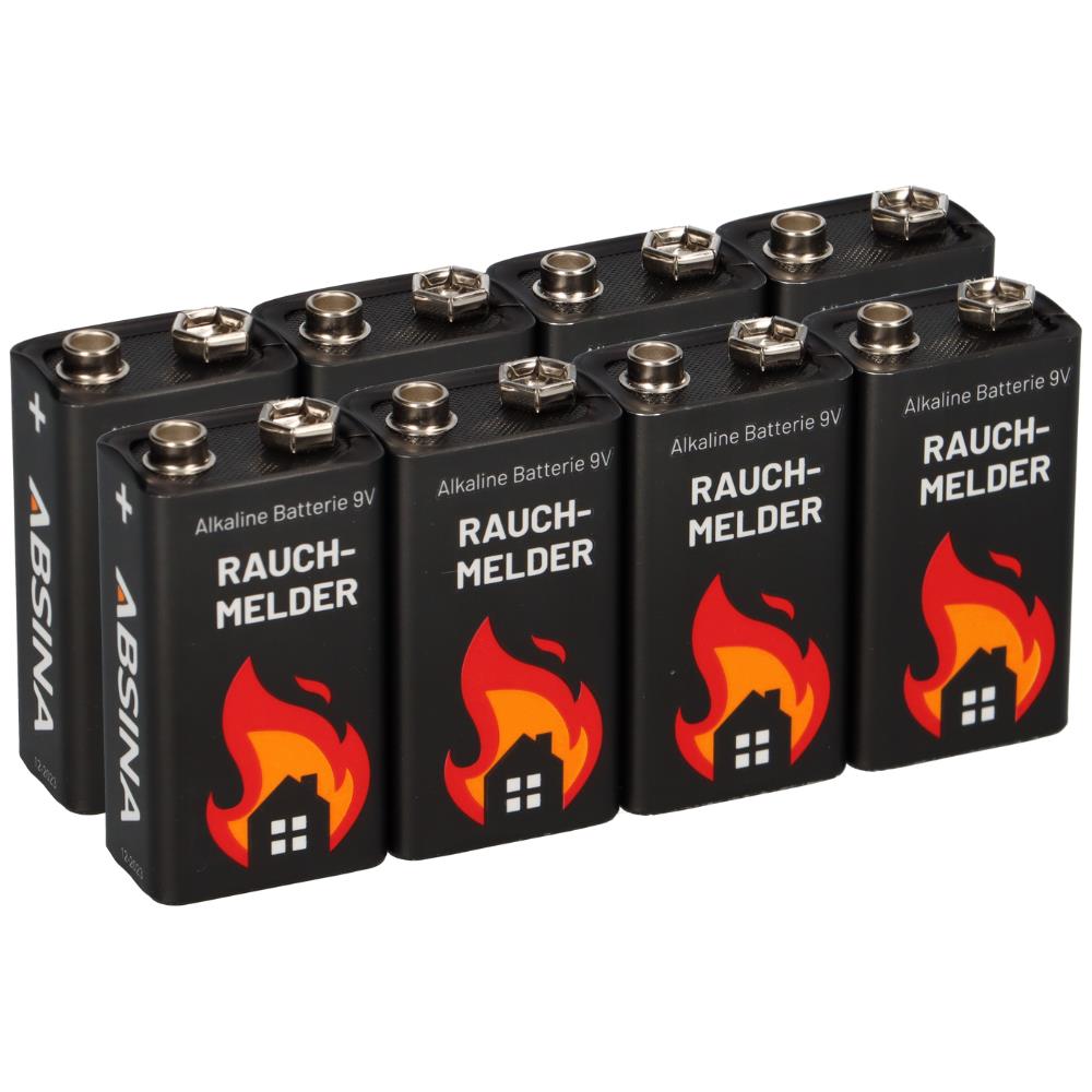 Absina Schwarz 8X 9V-Block Rauchmelder Batterie Für Rauchwarnmelder Messgeräte Spielzeuge