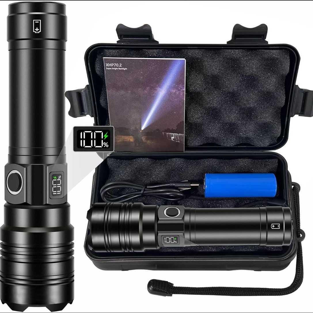 Lampe Torche Ultra Puissante 500000 Lumens, Lampe De Poche Led Usb C Rechargeable Longue Portée, 5 Modes Militaire Lampes De Poche Puissantes Zoomables Torche Pour Urgence, Randonnée, Camping