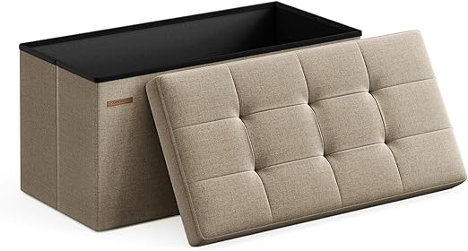 Songmics - Banc De Rangement Pliant 76 Cm, Coffre De Rangement, Tabouret Repose-pieds, Taupe Clair