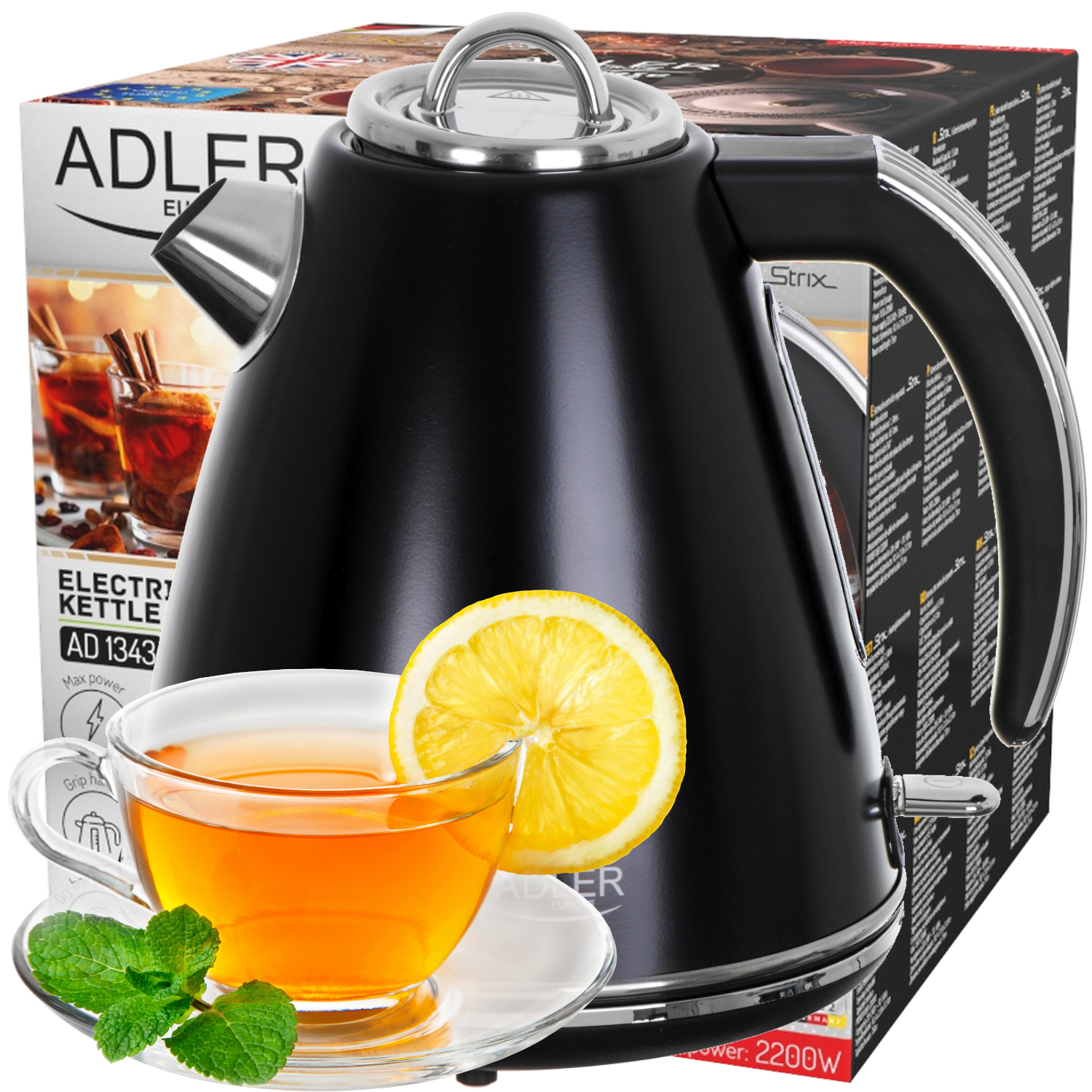 Adler Schwarz - Ad 1343 Strix - Wasserkocher De Wasser (Metall, 1,5 L), - Bild 4