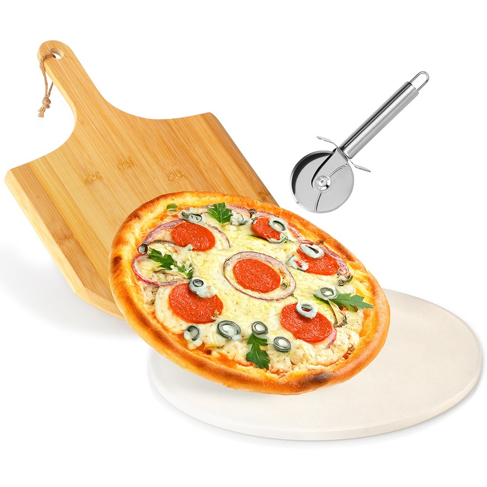 Northix 3-teiliges Pizza-stein-set Aus Feuerfestem Ton, Bestehend Aus Schaufel, Brotmesser Und Pizzamesser